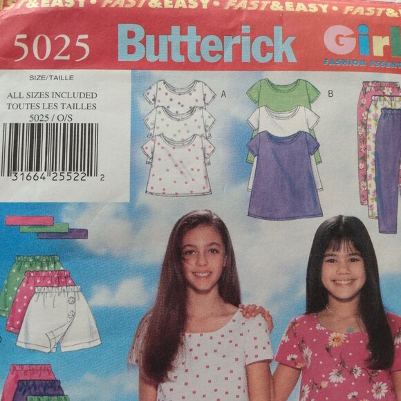 Girls Top, Dress, Skort, Shorts, Leggings Sewing Pattern Size 7-14 Butterick 502 - Picture 2 of 10